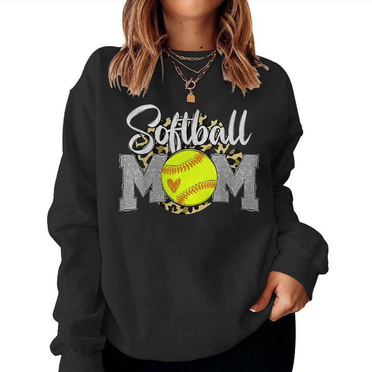 Softball Mom Leopard Softball Mom Mother's Day 2024 Women Sweatshirt