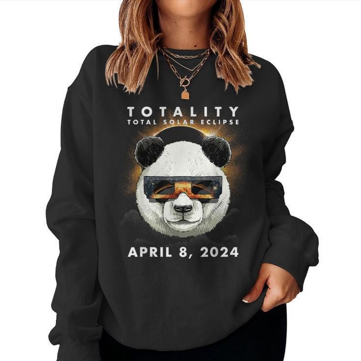 Solar Eclipse 2024 Panda Wearing Eclipse Glasses Women Sweatshirt