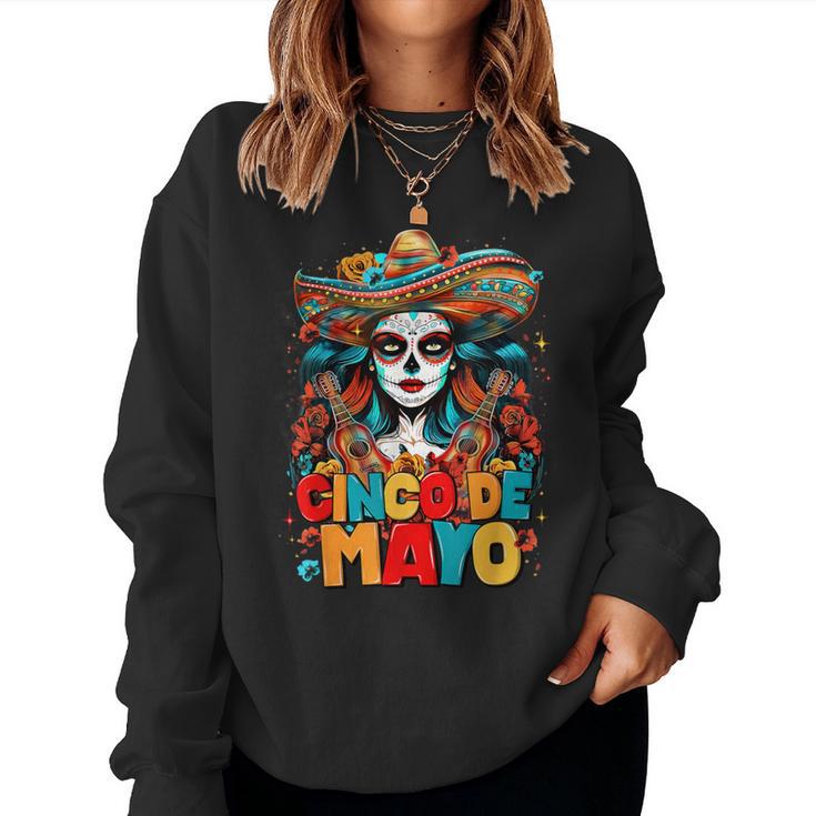 Sombrero La Catrina Cinco De Mayo Fiesta Mexican Retro Women Sweatshirt