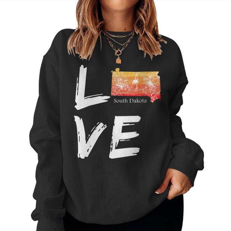 South Dakota Sd Map Souvenir Love Distressed State Women Sweatshirt