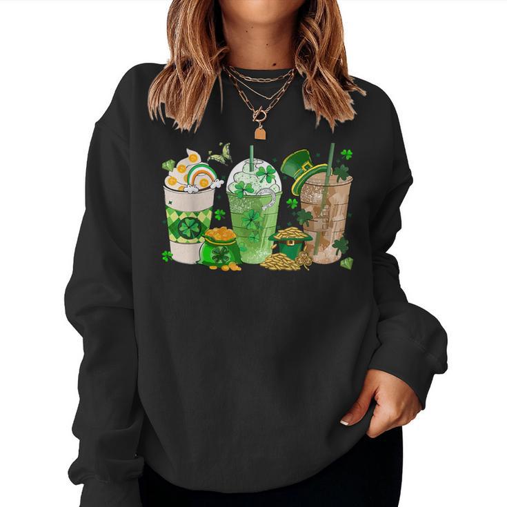 St Patrick's Day Ice Coffee Lover Irish Latte Lucky Coffee Women Sweatshirt