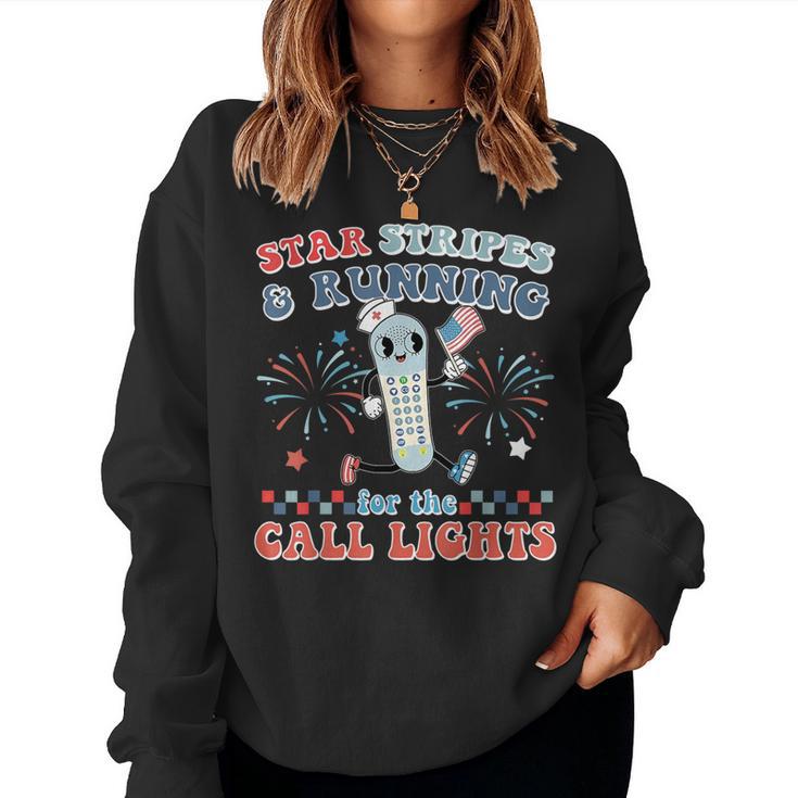 Stars And Stripes Running For Call Lights 4Th Of July Nurse Women Sweatshirt