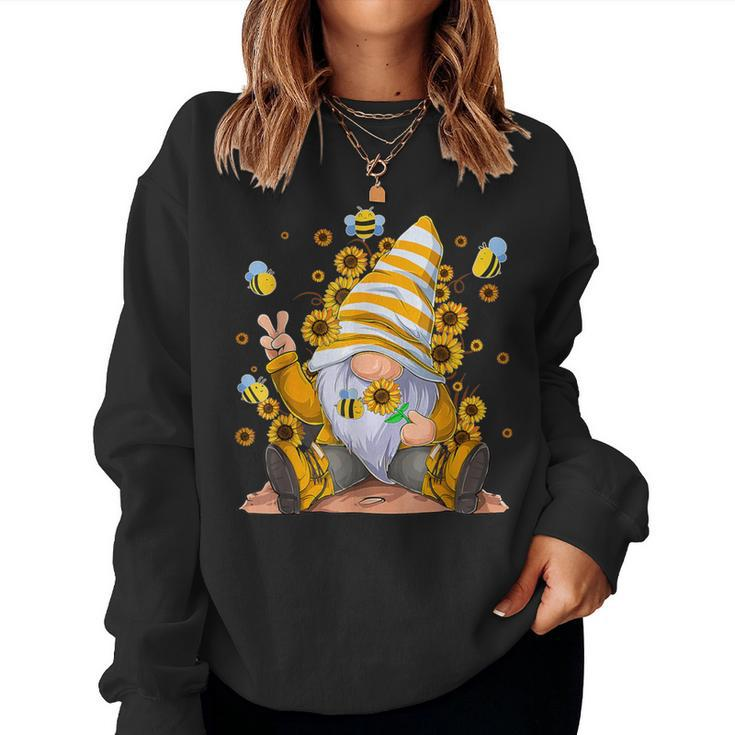Sunflower Gnome With Bee Hippie Gnome Lover Women Sweatshirt