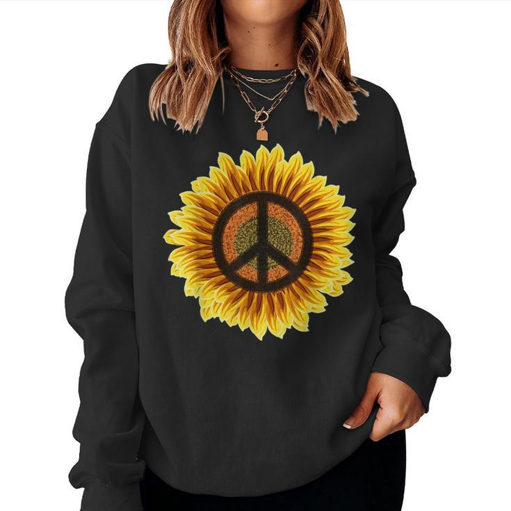 Sunflower Peace Sign 1960S 1970S Hippie Flower Retro Women Sweatshirt