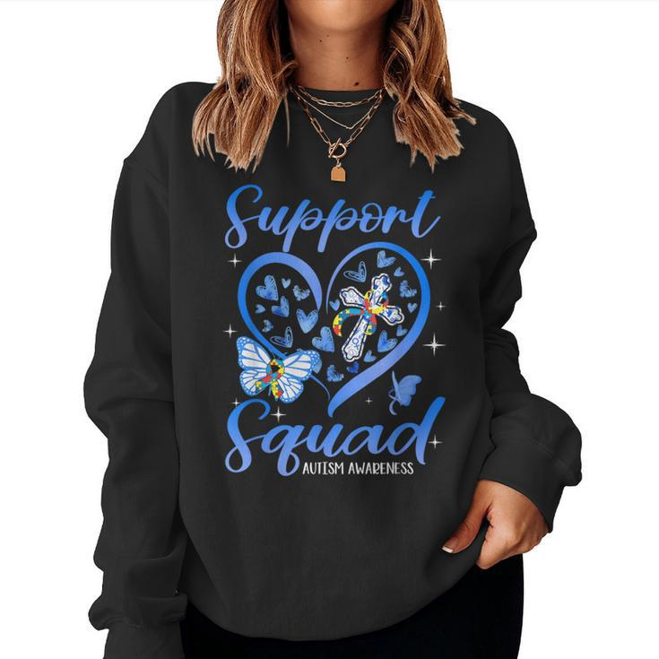 Support Squad Heart Christian Cross Autism Awareness Women Sweatshirt