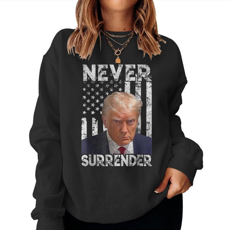 Never Surrender Trump Shot 2024 American Flag Men Women Sweatshirt