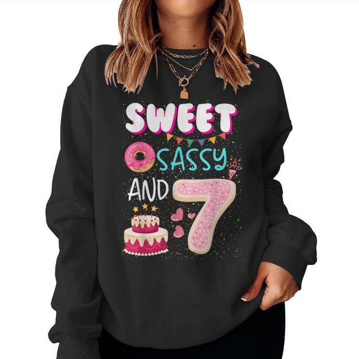 Sweet Sassy And Seven 7Th Birthday Girl Donut 7 Year Old Kid Women Sweatshirt