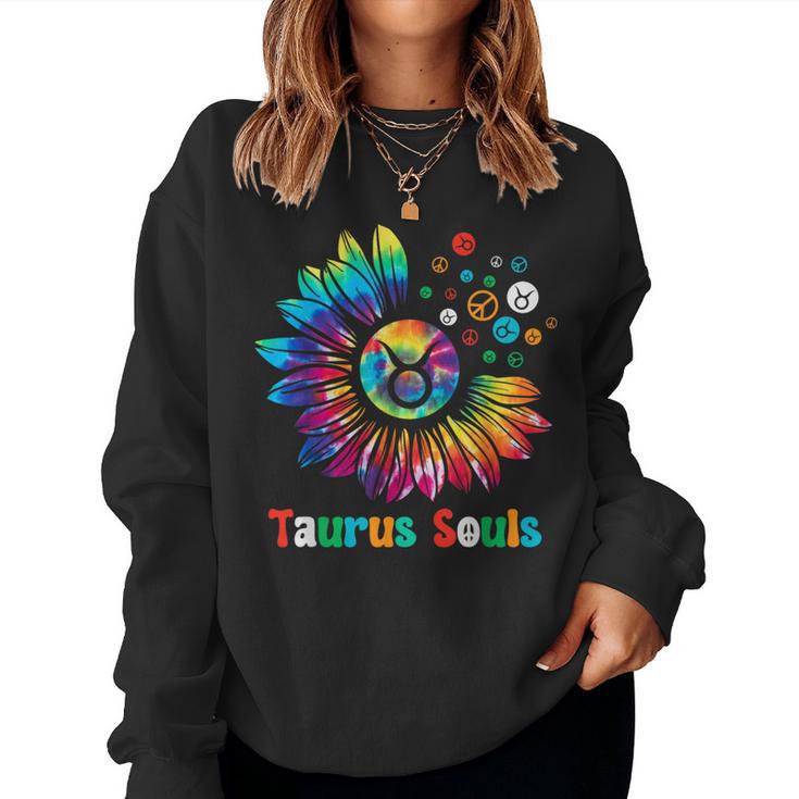 Taurus Souls Zodiac Tie Dye Sunflower Peace Sign Groovy Women Sweatshirt