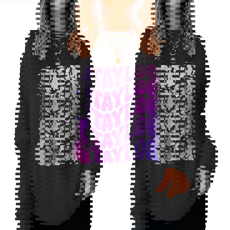 Taylor First Name I Love Taylor Girl Groovy 80'S Vintage Women Sweatshirt