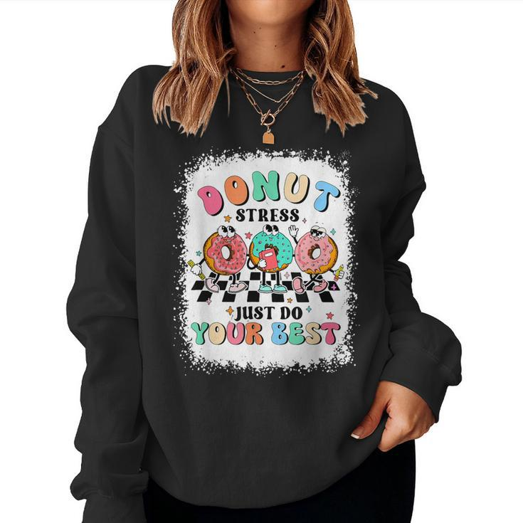 Test Day Donut Stress Just Do Your Best Teacher Groovy Women Sweatshirt