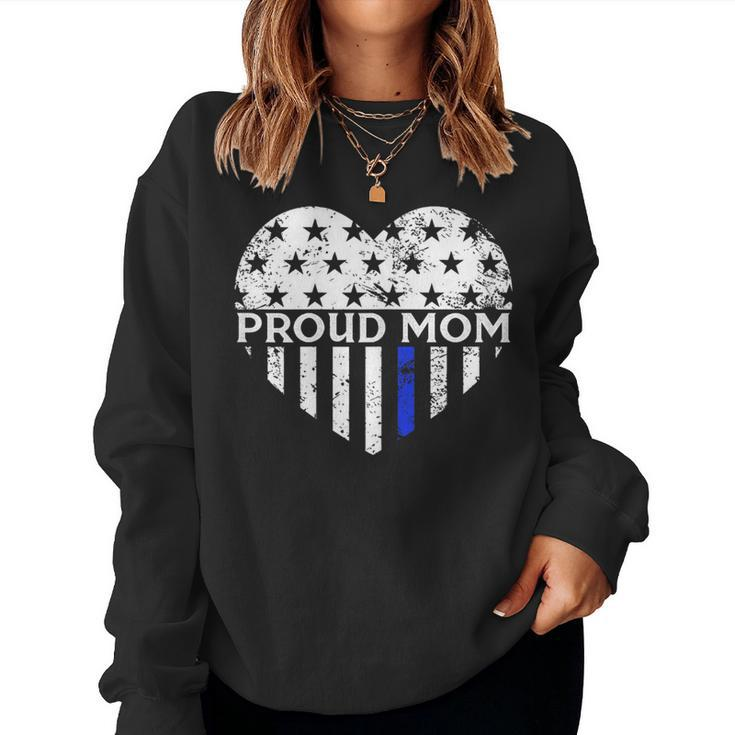 Thin Blue Line Heart Proud Police Mom Pro Law Enforcement Women Sweatshirt