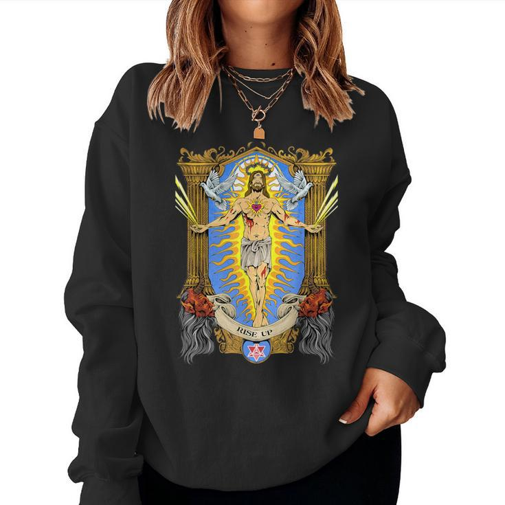 Third Eye Jesus Rise Up Christian Sacred Geometry Merkaba Women Sweatshirt