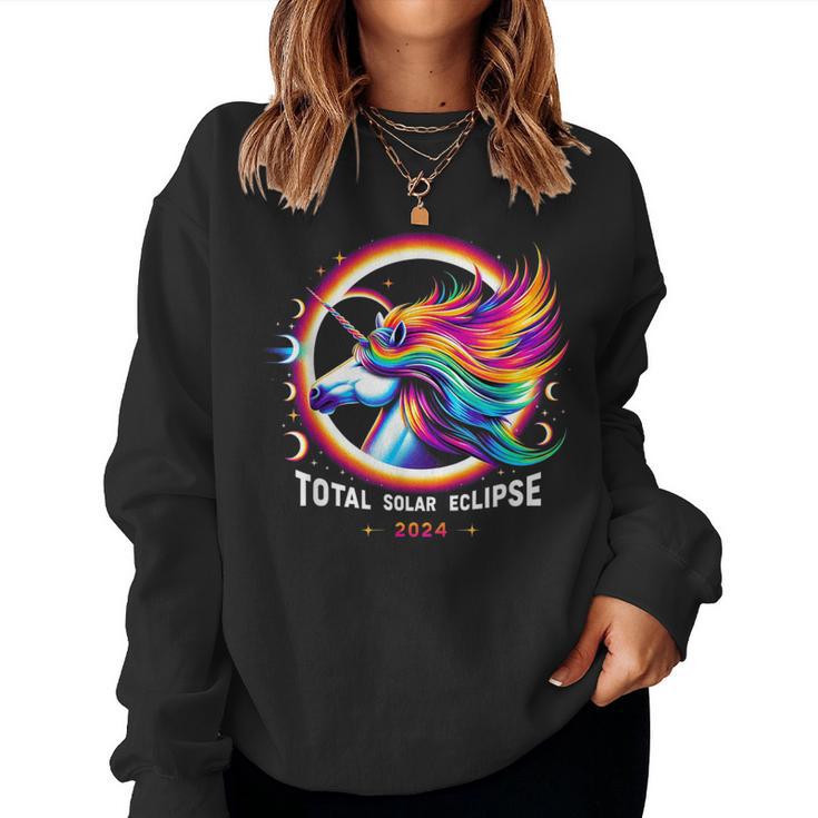 Total Solar Eclipse 2024 Rainbow Unicorn Women Sweatshirt