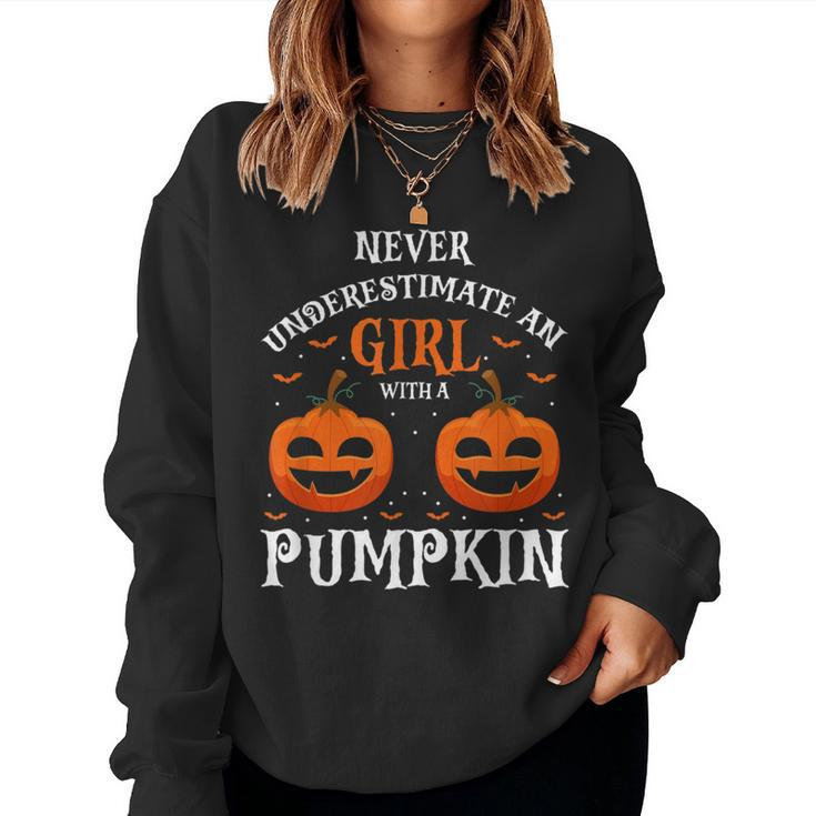 Never Underestimate A Girl With A Pumpkin Present Women Sweatshirt