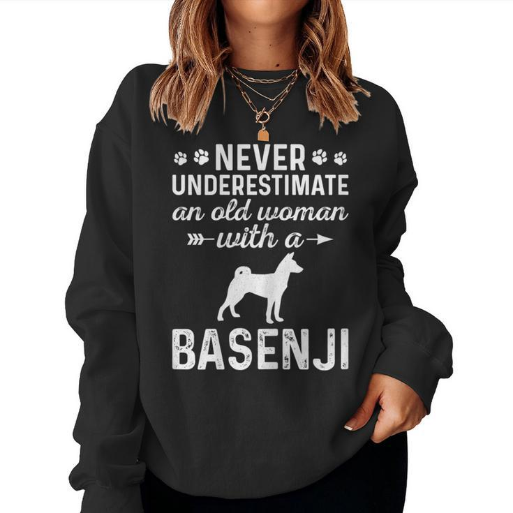 Never Underestimate An Old Woman With Basenji Dog Grandma Women Sweatshirt