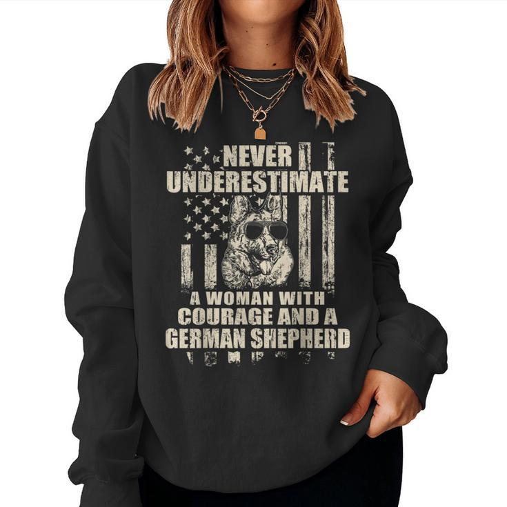 Never Underestimate Woman And A German Shepherd Usa Flag T-S Women Sweatshirt