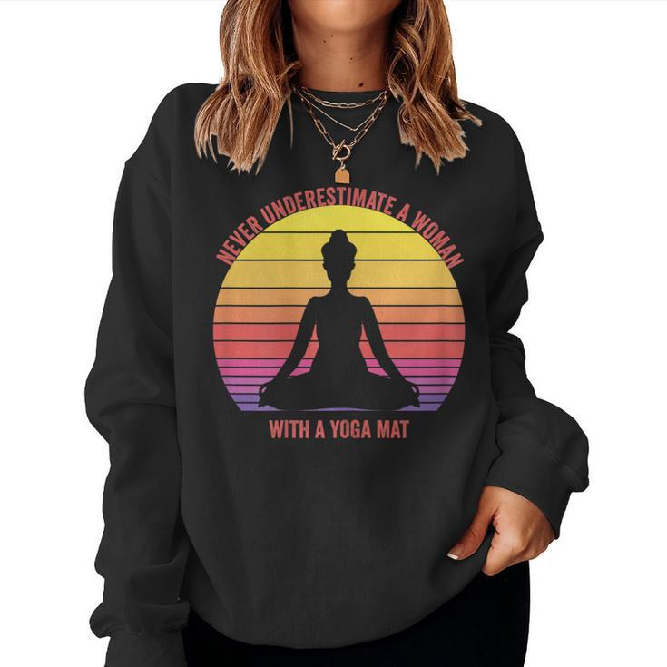 Never Underestimate A Woman With A Yoga Mat Retro Vintage Women Sweatshirt