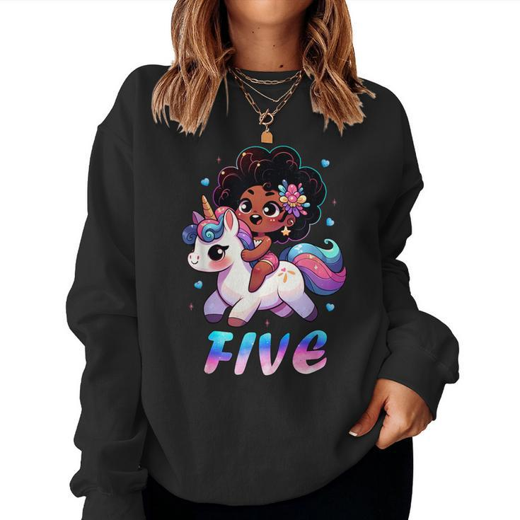 Unicorn 5Th Birthday 5 Years Old Black Girl African American Women Sweatshirt