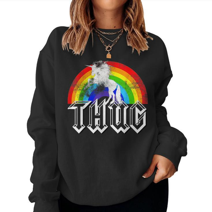 Unicorn Rainbow Thug Distressed Women Sweatshirt