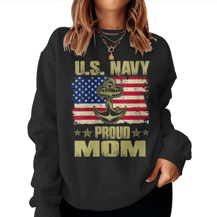 Us Navy Proud Mom With American Flag 4Th Of July Veteran Day Women Sweatshirt