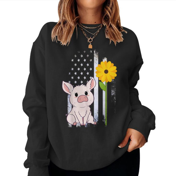 Usa Flag Pig Sunflower Piglet Pig Lover Women Sweatshirt