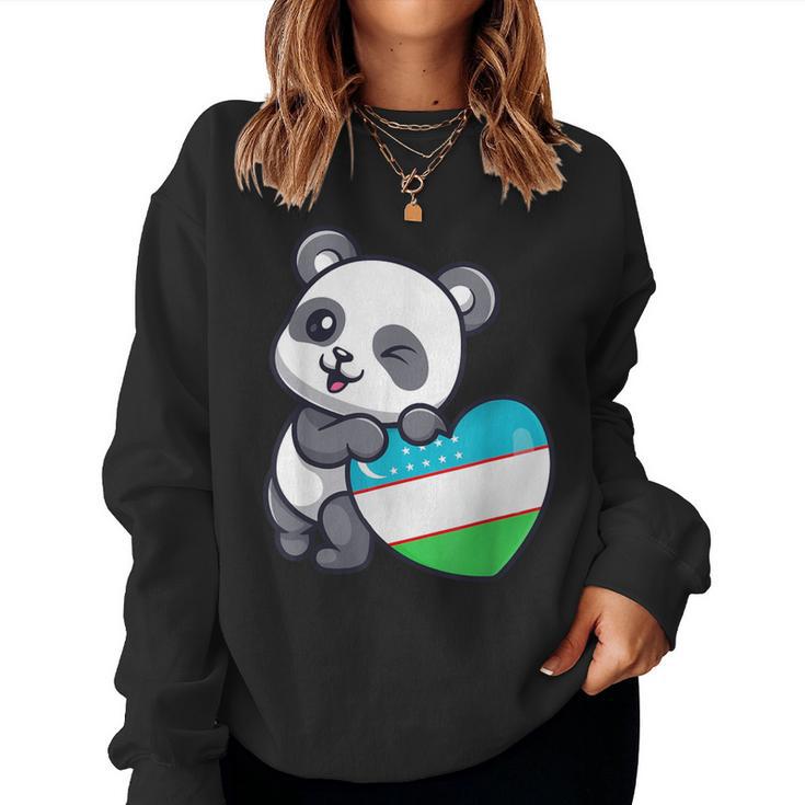 Usbekistan Flagge Herz Geschenke Panda Usbeki Usbekistan Souvenir Sweatshirt Frauen