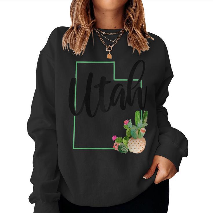 Utah Pride State Map Cactus Vintage Utah Women Sweatshirt