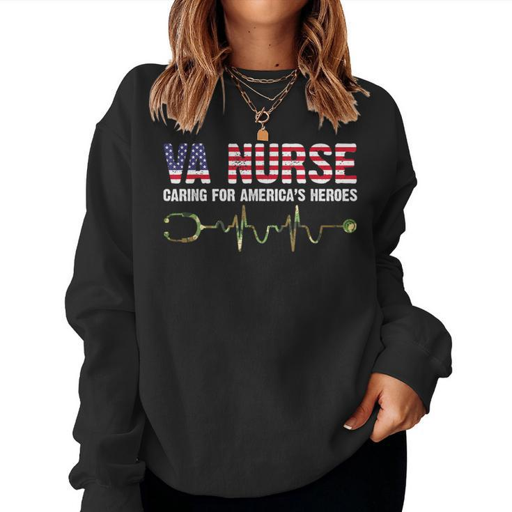 Va Nurse Caring For American's Heroes Veteran Day Usa Flag Women Sweatshirt