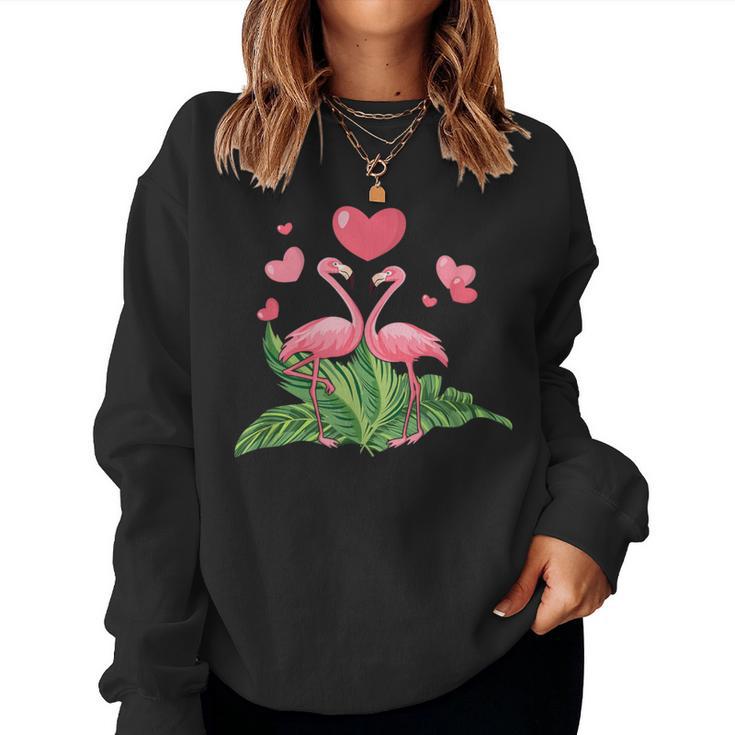 Valentine's Day Flamingo Couple 14Th February Heart Day Women Sweatshirt