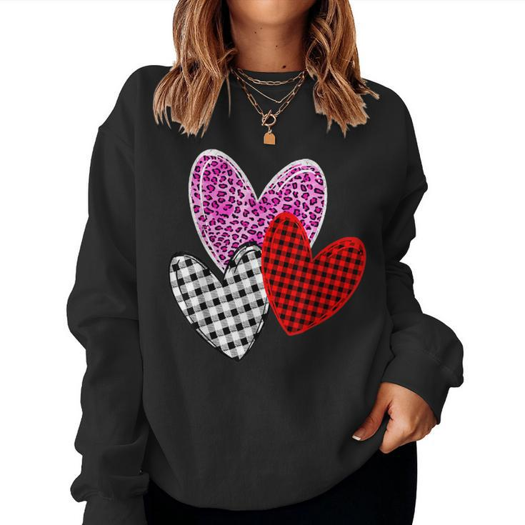 Valentines Day Hearts Leopard Pink Buffalo Plaid Print Women Women Sweatshirt