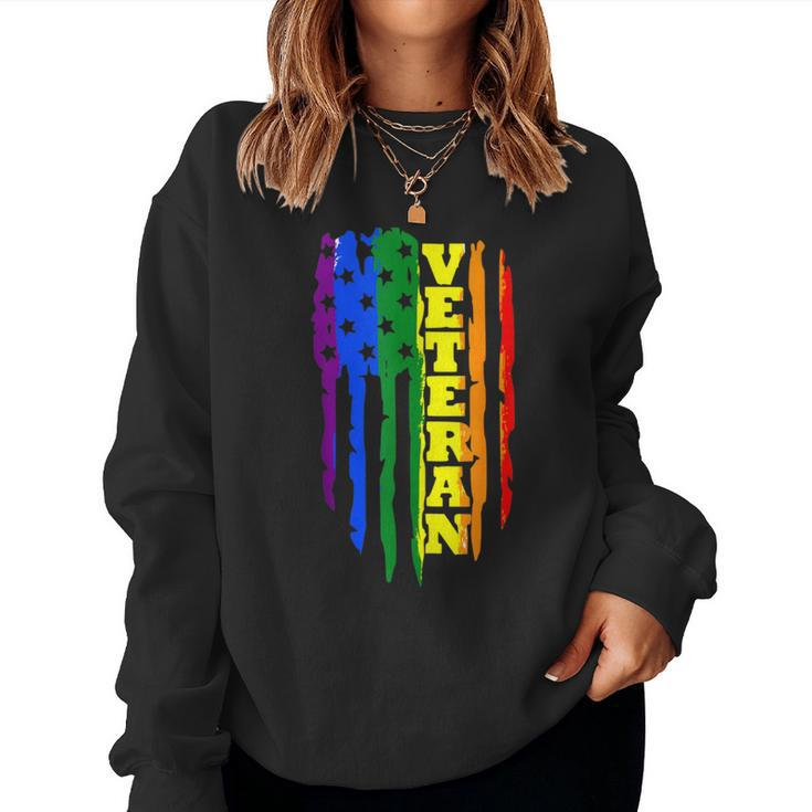 Veteran Lgbt Gay Pride Rainbow American Flag Military Women Sweatshirt