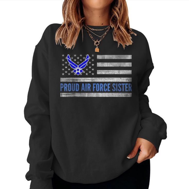 Vintage American Flag Proud Air Force Sister Veteran Day Women Sweatshirt