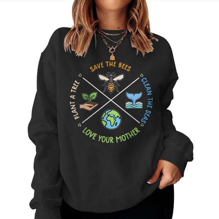Vintage Earth Day Save Bees Plant More Trees Environment Women Sweatshirt