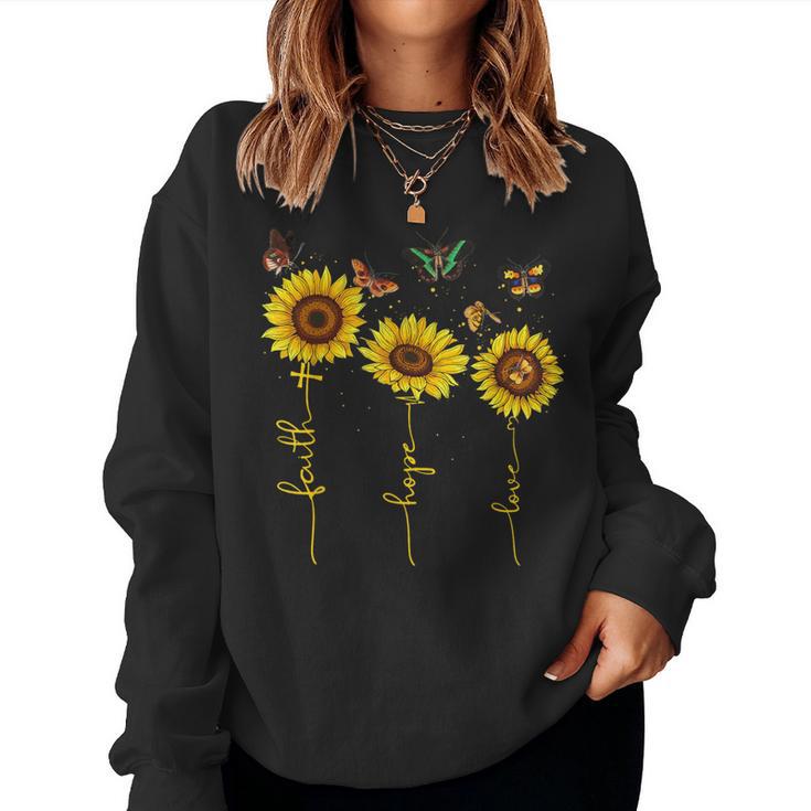 Vintage Faith Cross Hope Love Sunflower Butterfly Christian Women Sweatshirt