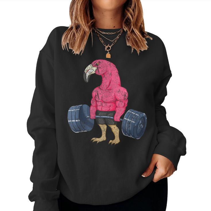 Vintage Flamingo Weightlifting Bodybuilder Muscle Fitness Women Sweatshirt