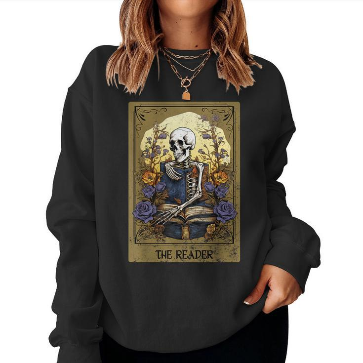 Vintage Floral Tarot Card The Reader Reading Skeleton Nerd Women Sweatshirt
