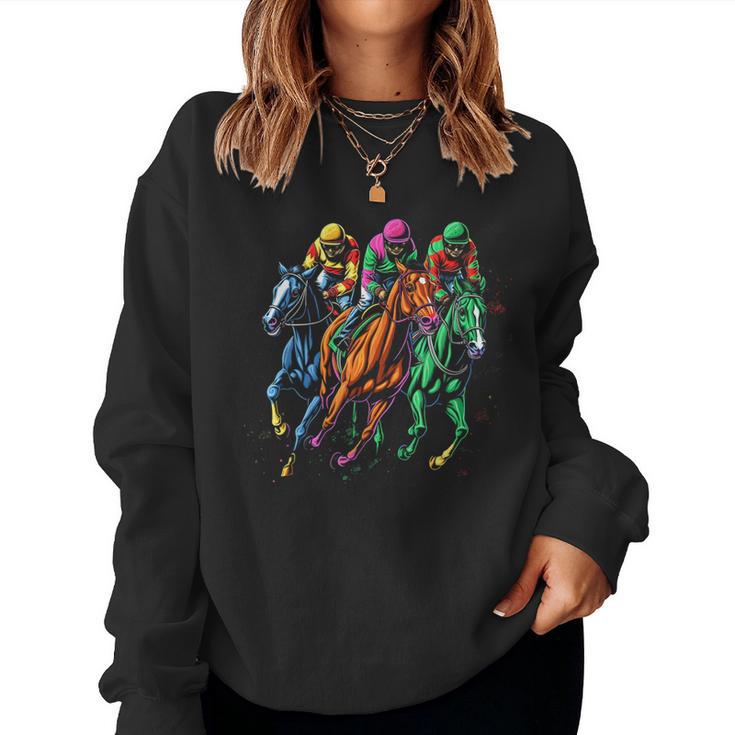 Vintage Horse Racing Painting Horse And Derby Lovers Women Sweatshirt