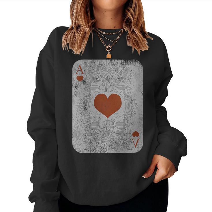 Vintage Poker Playing Cards Ace Of Hearts Women Sweatshirt