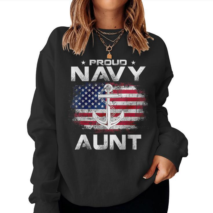 Vintage Proud Navy Aunt With American Flag Veteran Women Sweatshirt