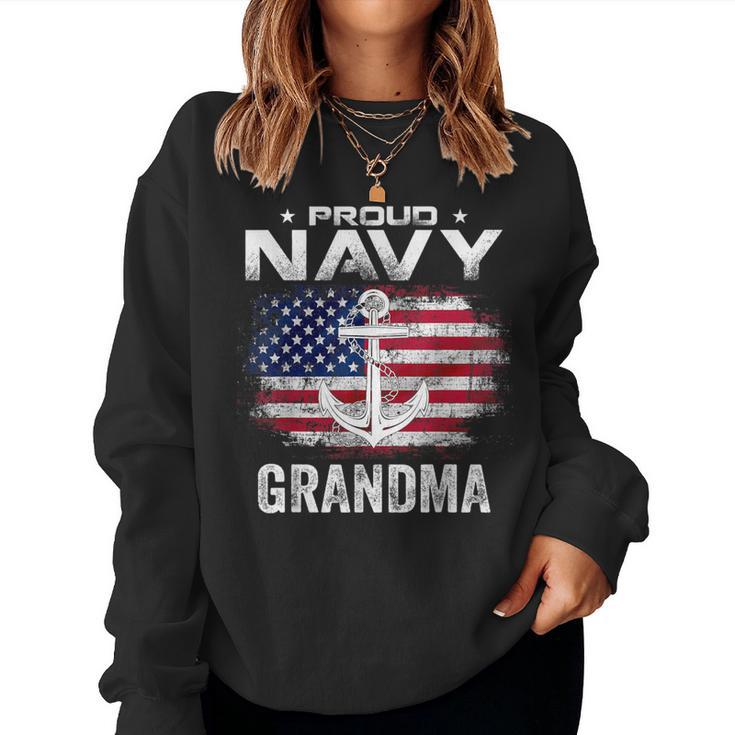 Vintage Proud Navy Grandma With American Flag Veteran Women Sweatshirt