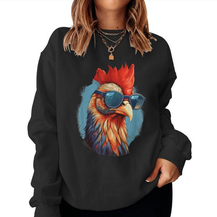 Vintage Rooster Chicken Sunglasses Women Sweatshirt
