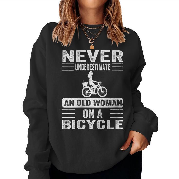 Vintage Never Underestimate An Old Woman On A Bicycle Retro Women Sweatshirt