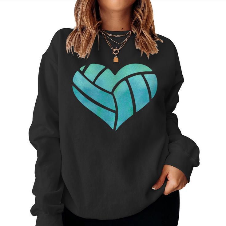 Volleyball Heart Teal Watercolor For A Girl Women Sweatshirt