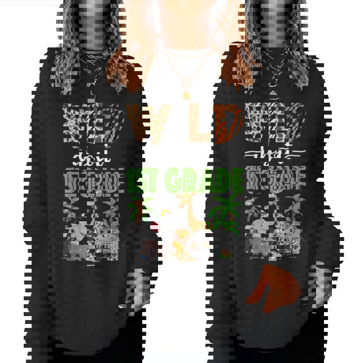 Wild About 1St Grade Teacher Student First Grade Zoo Safari Women Sweatshirt