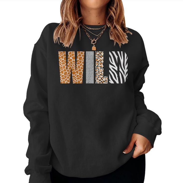 Wild Animal Pattern Giraffe Wolf Leopard Zebra Animal Print Women Sweatshirt