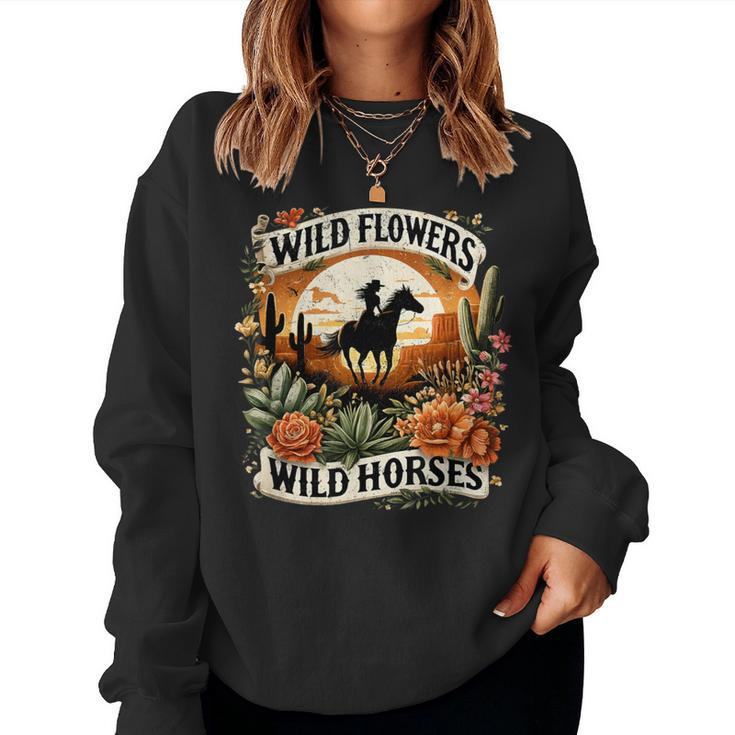 Wild Flowers Wild Horses Southern Cowgirl Riding Horse Women Sweatshirt