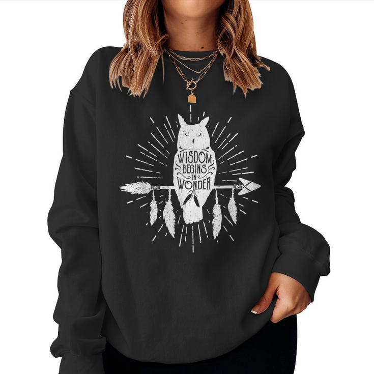 Wisdom Begins In Wonder Native American Owl Feathers Women Sweatshirt