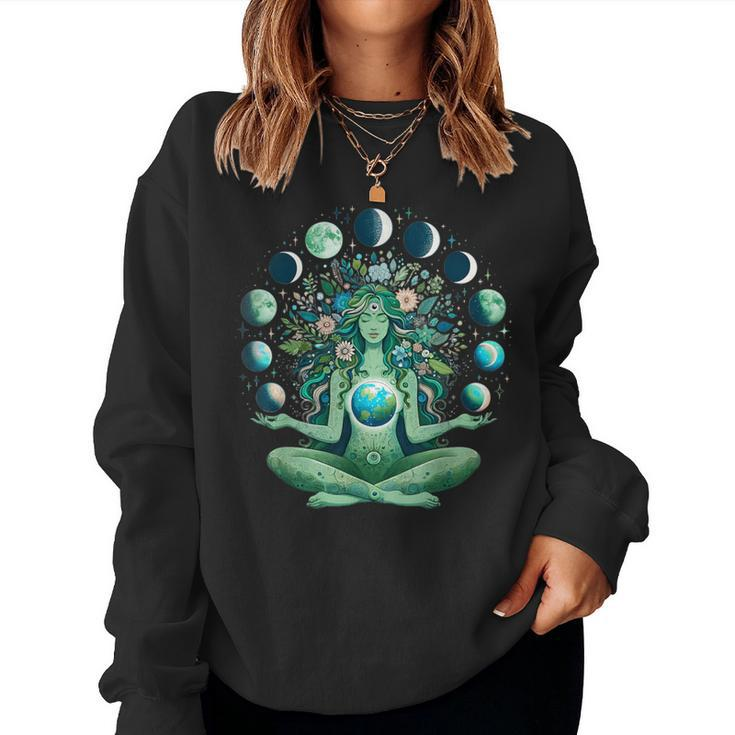Witchy Nature Goddess Mother Earth Day Moon Phases Aesthetic Women Sweatshirt