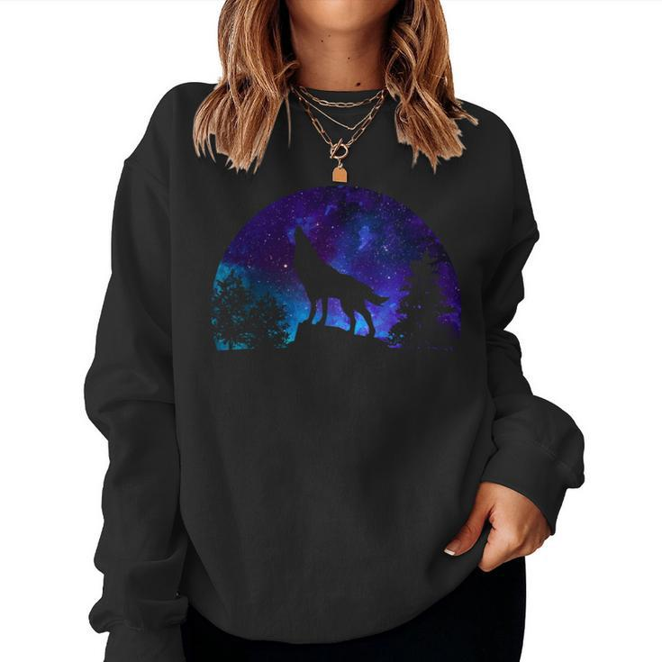 Wolf Howling Moon Love Wolves Cosmic Space Galaxy Girl Women Sweatshirt