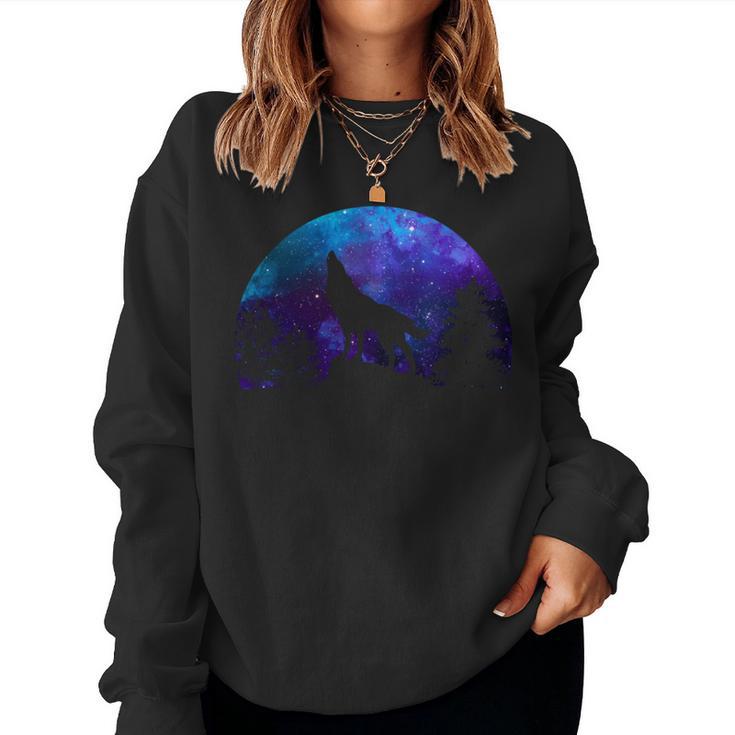 Wolf Howling Moon Love Wolves Cosmic Space Galaxy Men Women Sweatshirt